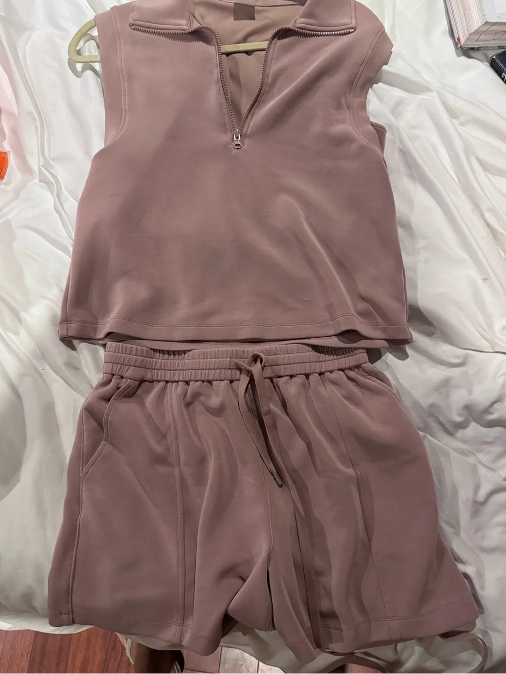 Sleeveless Zip-Front Track Set - Dusty Mauve light stains pictured